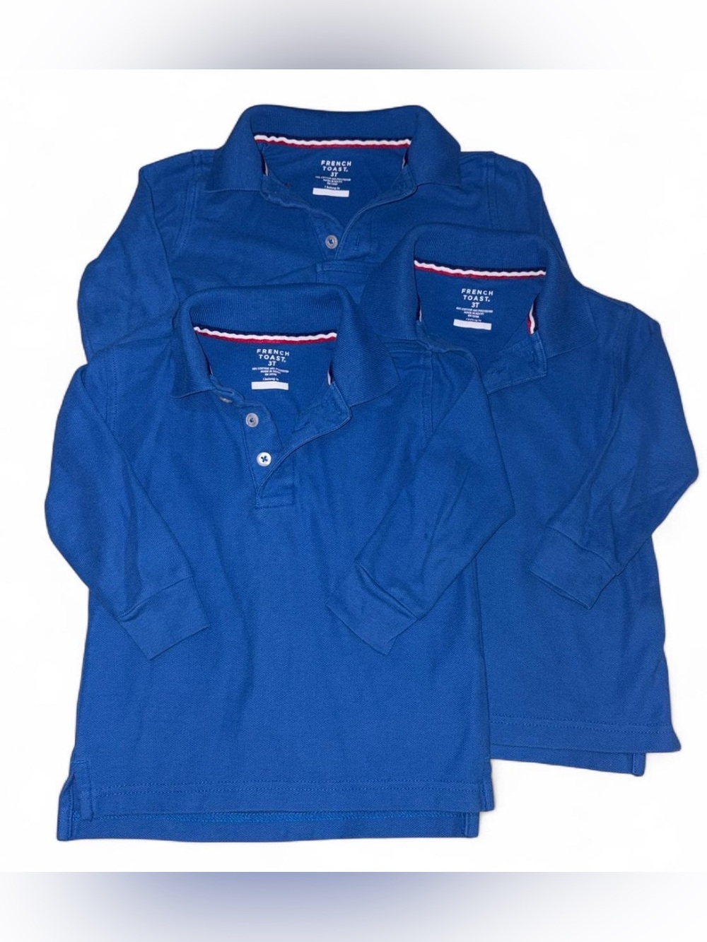 French Toast Boys’ 3T Long-Sleeve Polo Shirts — Royal Blue — 3-Pack